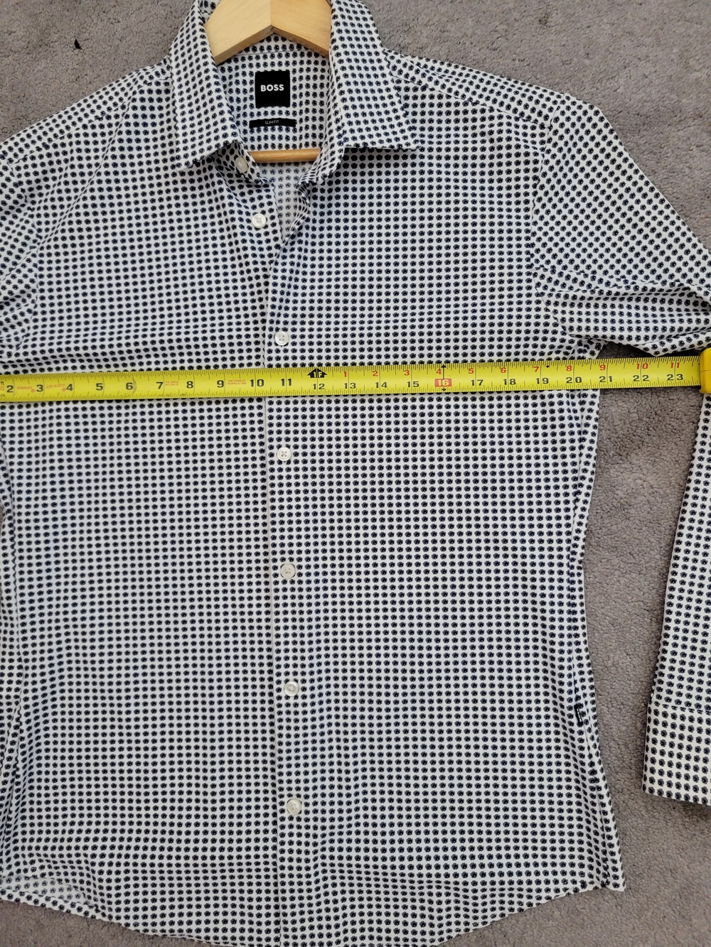 BOSS Hugo Boss Men’s Slim Fit Patterned Dress Shirt Stretch Size M Blue White - Picture 6 of 10